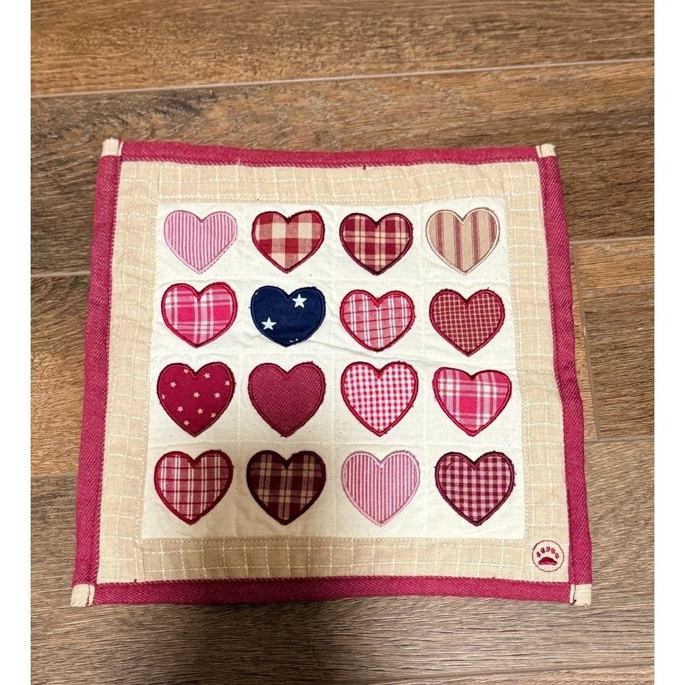 MINI QUILT BOYD'S BEARS HANDMADE HEARTS COTTON QUILT Patch 9.5" x 9.5"